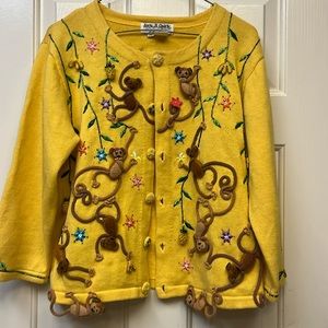 Jack B Quick VINTAGE Embroidered Appliquéd Monkeys Cardigan PM
